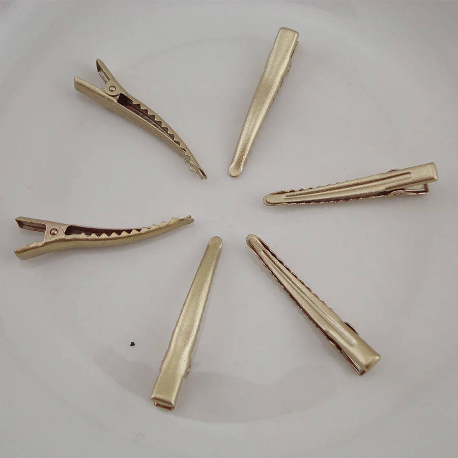 50PCS 4.5cm Matte Golden Single Prong Metal Alligator Clips Side Hairpins Hairgrips for Women Girls Hair Decoration