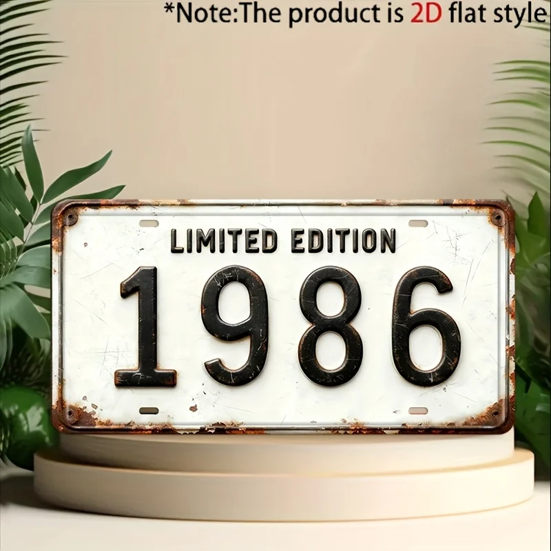 2D Flat 1pc Vintage Limited Edition 1986 Metal Decorative, Rustic Wall Decoration, Ideal for Caves, Garages, Pubs, Homes