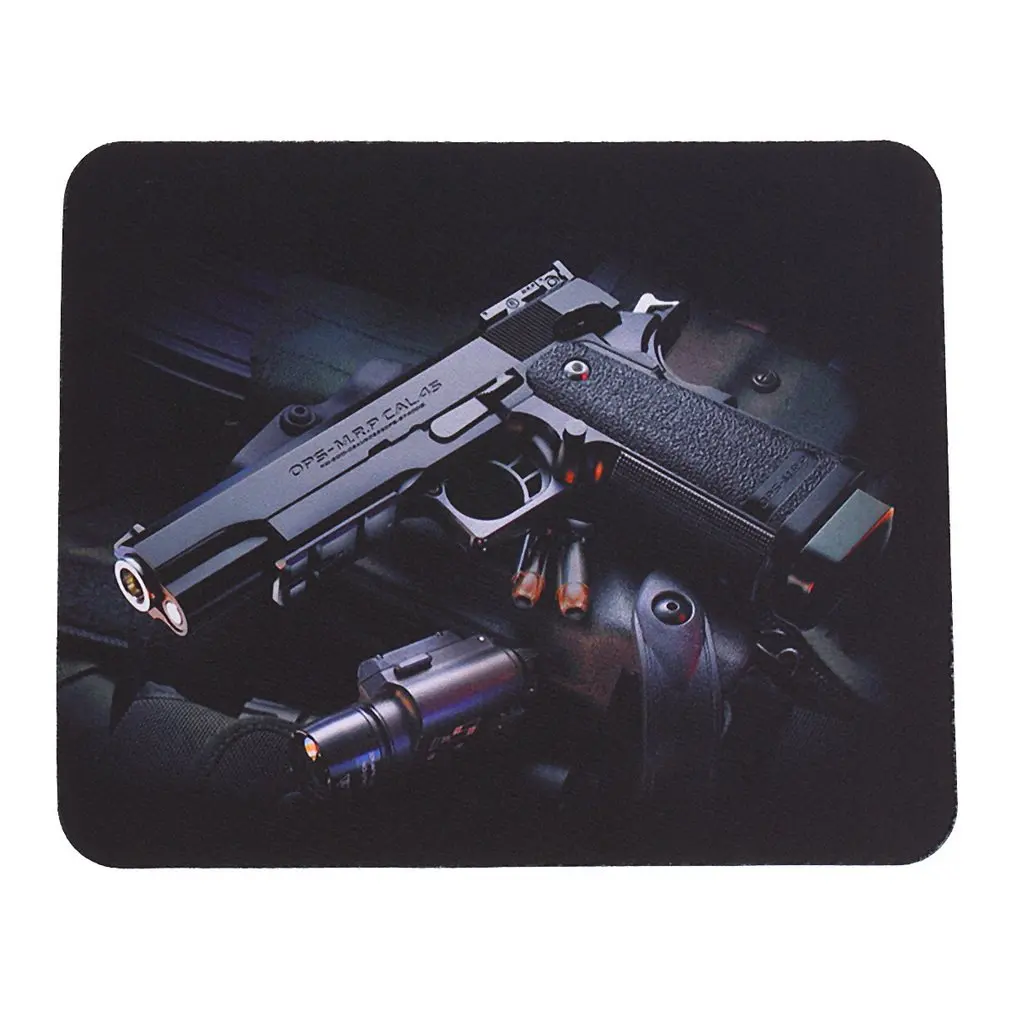 3D Pistol Pattern Laptop Computer Anti-Slip Mouse Pad Mat Mice Pad For Optical Laser Mouse Waterproof Table Mat 22cm*18cm