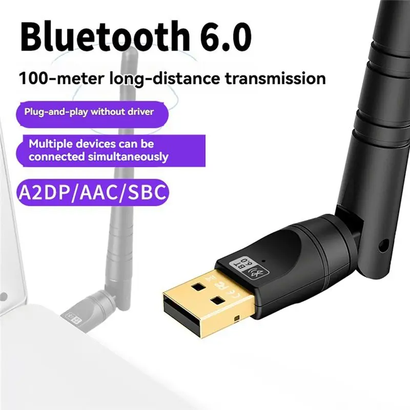 Superior USB Bluetooth 6.0 Dongle Adapter Wireless Music Audio Receiver Transmitter A2DP/AAC/SBC BT6.0 For PC Mouse Keyboard