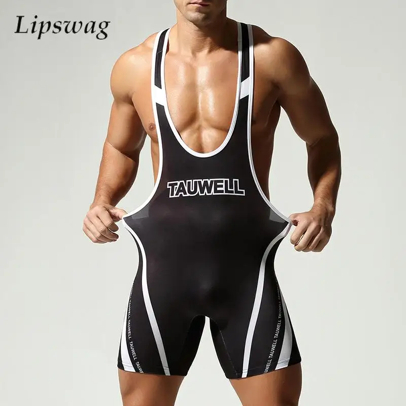 

Sports Fitness Slim Jumpsuits Mens Summer Sexy Sleeveless Shorts Bodycon Bodysuits Men's Gyms Fashion Contrast Color Playsuits