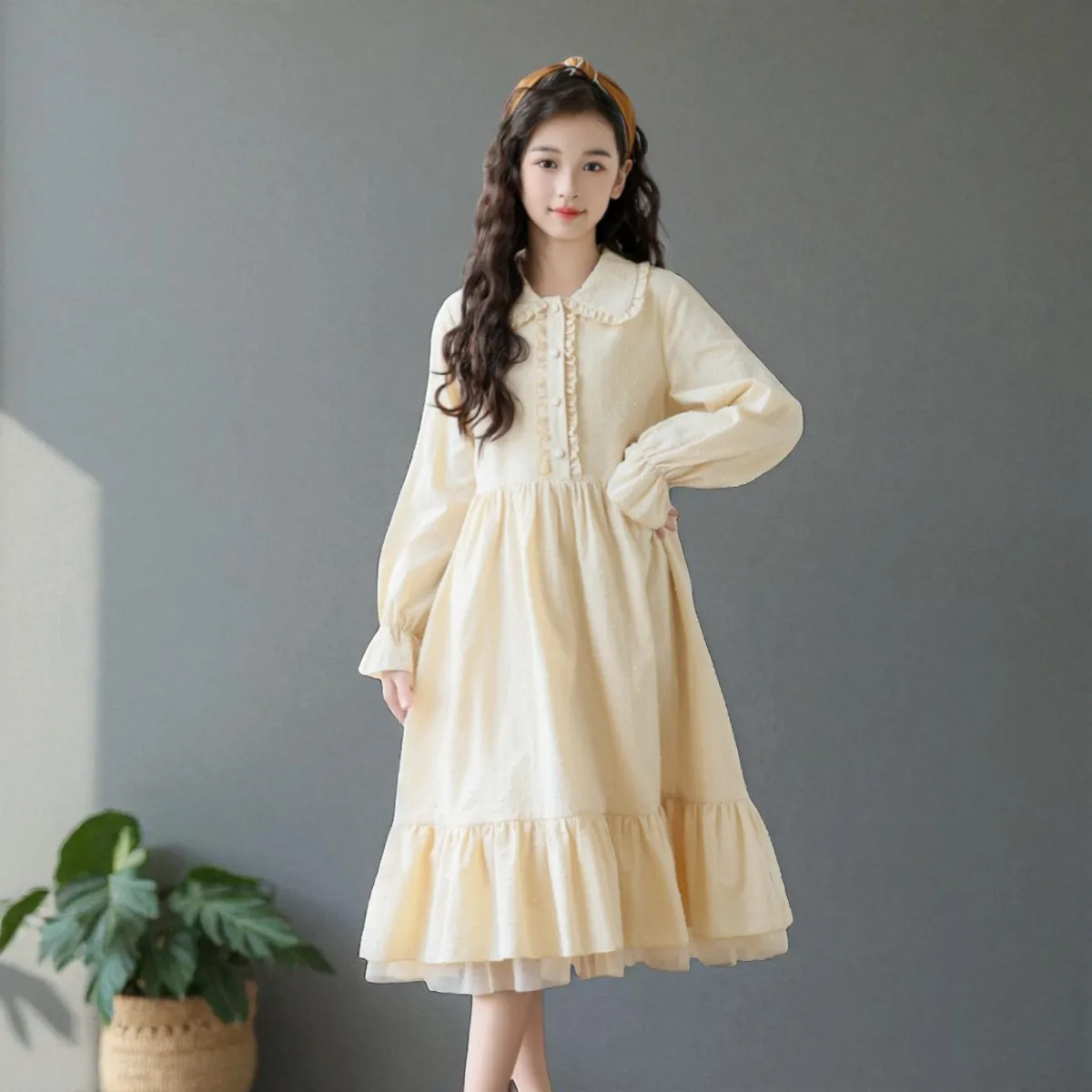 School Uniform Kids Lace Floral Dresses for Girls Clothes Long Sleeve Casual Dresses Outfits Teenagers Children Baby Costumes