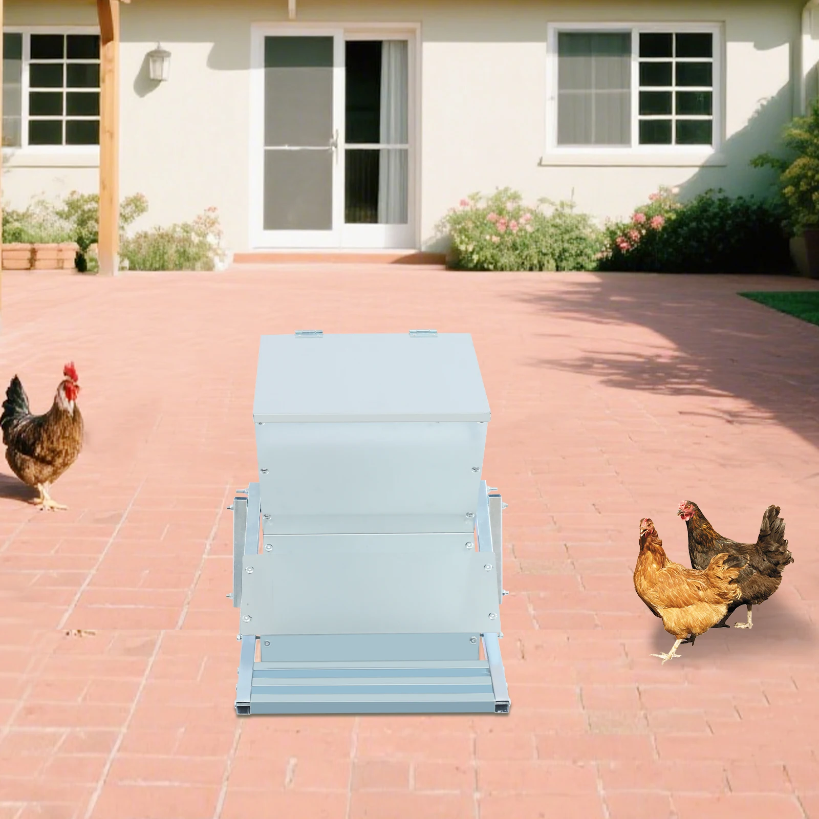 

User-Friendly Chicken Feeder, Wide Top Opening+Flip-Top Cover, Includes Gloves+English Manual+Complete Accessories