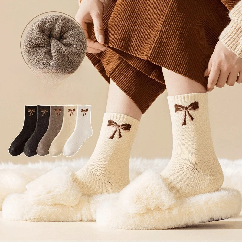 1/5 pairs of spring autumn warm comfortable cute casual socks with butterfly bows simple  versatile sweat absorbing casual socks