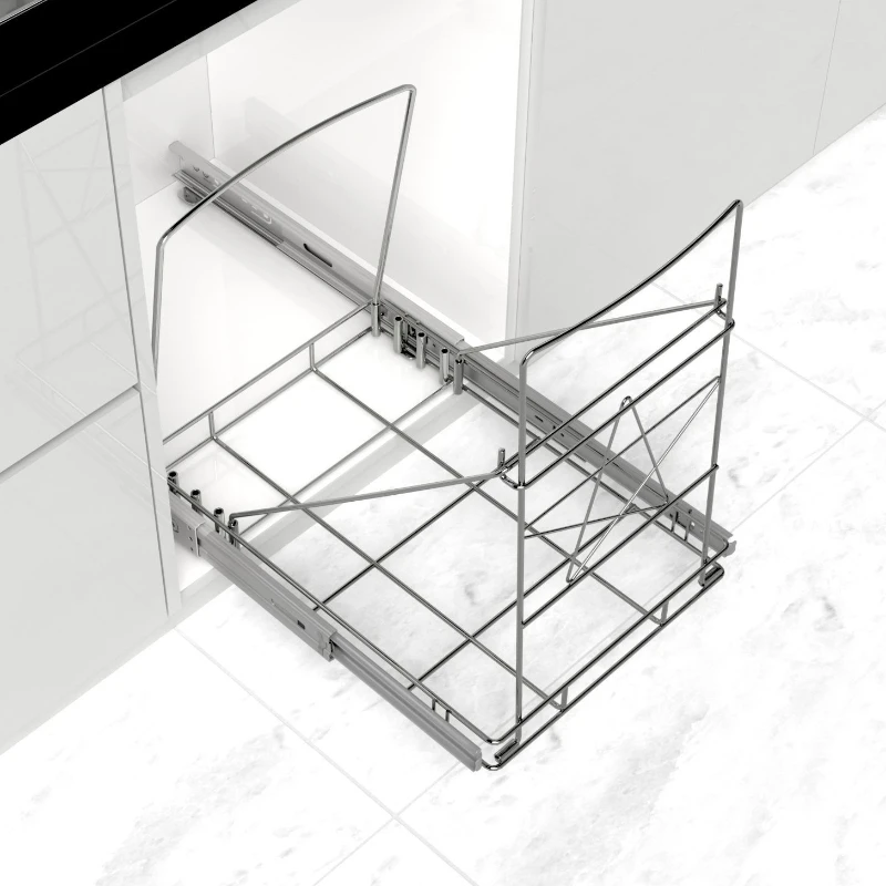 Metal Trash Rack Sliding Cabinet Garbage Rack Adjustable Pull-out Garbage Bin Storage Racks Kitchen Organization Accessories