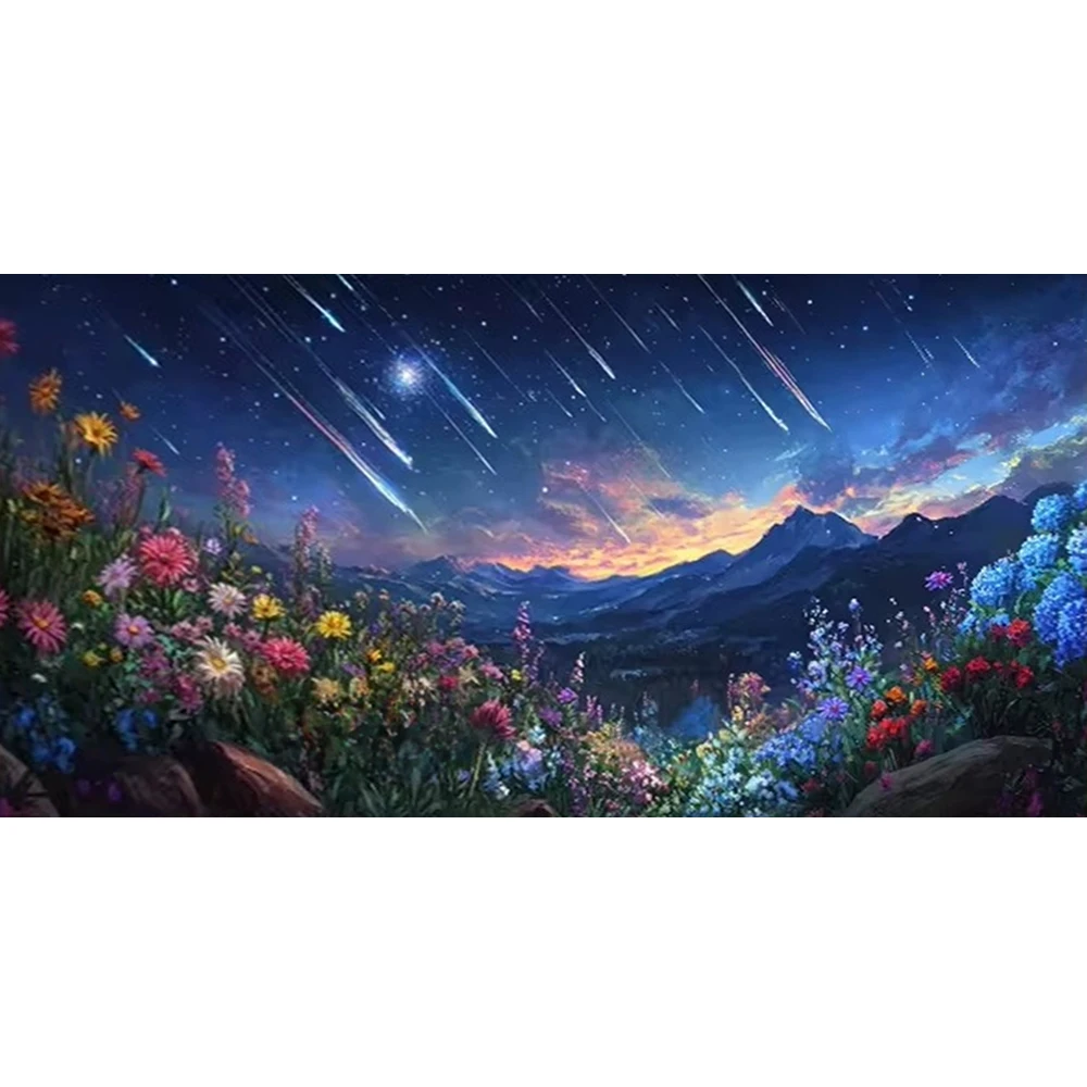 Night Sky Shooting Stars Flowers Landscape Large DIY 5D Diamond Painting Cross Stitch Full Drill Mosaic Diamond Embroidery Sale