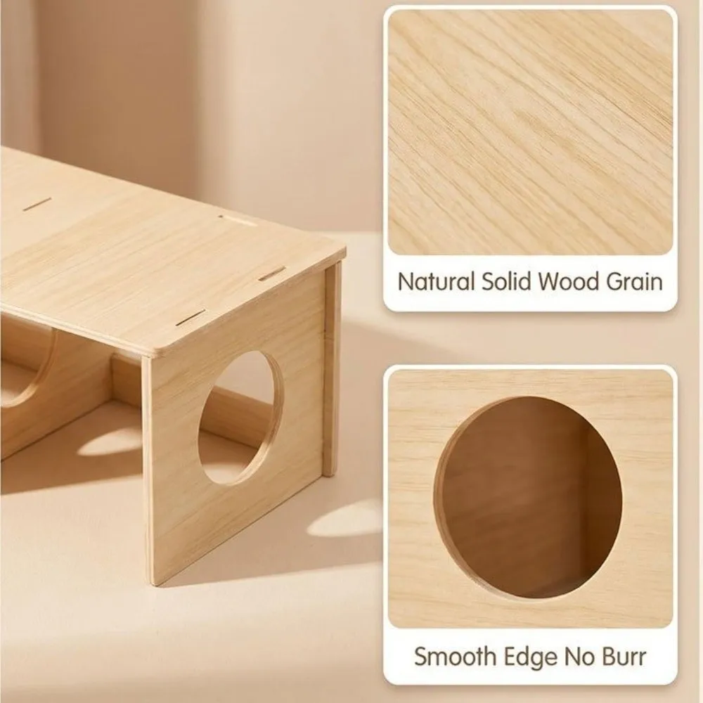 Wooden Hamster Hideaway House Detachable Multi-Chamber Hamster Nest Ventilated Chew-Proof Small Pet Shelter Pet Cage Landscaping