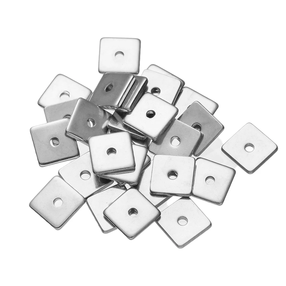 Perles d'espacement carrées en acier inoxydable, 50 pièces, 4/5/6/8mm, petit trou en métal pour bricolage, Bracelet, collier, fournitures de fabrication de bijoux