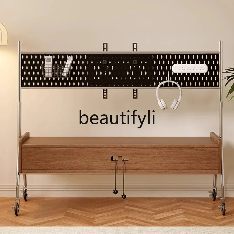 

Solid wood movable floor-standing TV cabinet new style living room TV cabinet storage locker