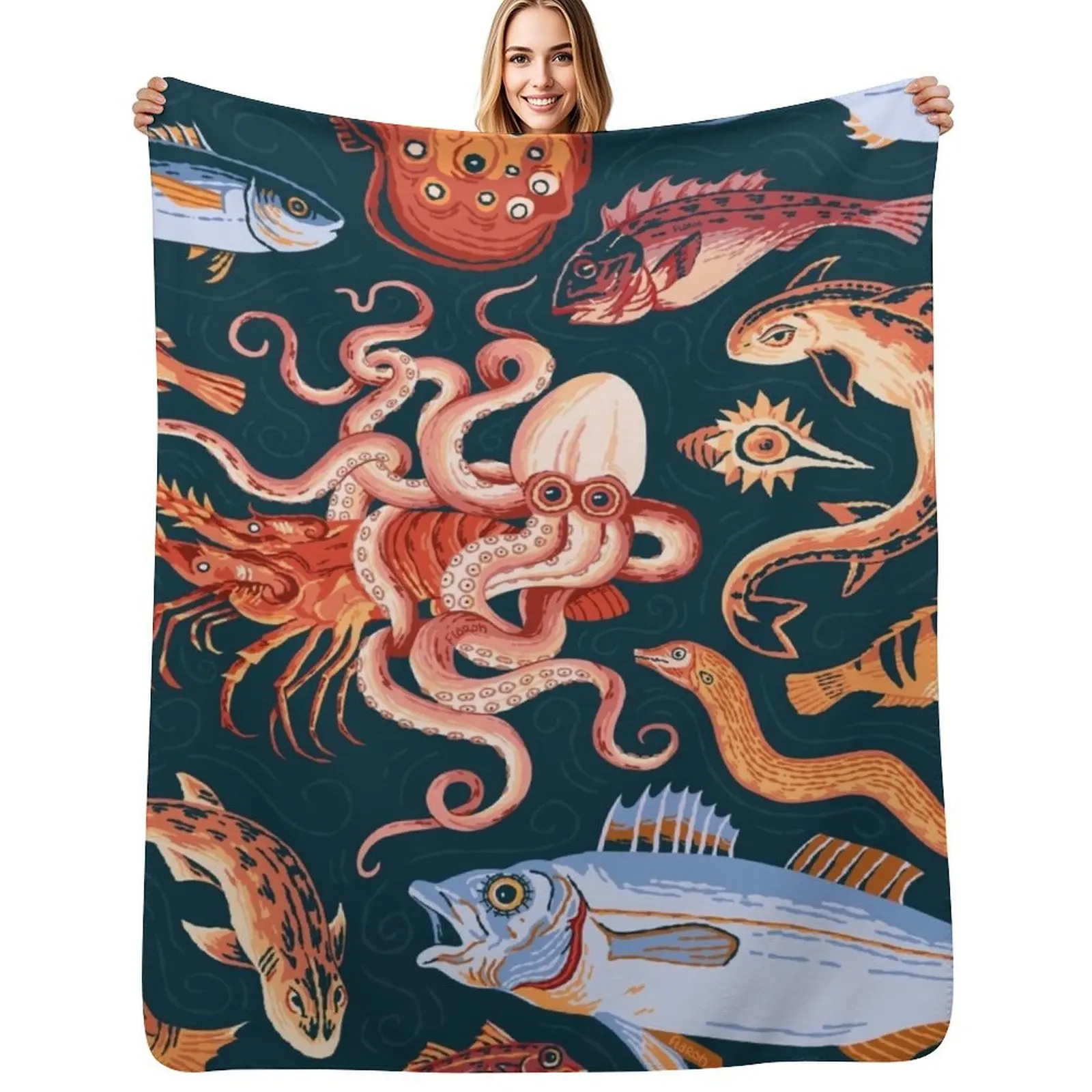 Pompeii Marine Mosaic Throw Blanket Stylish Decor Blanket Gift for Friends Roommate