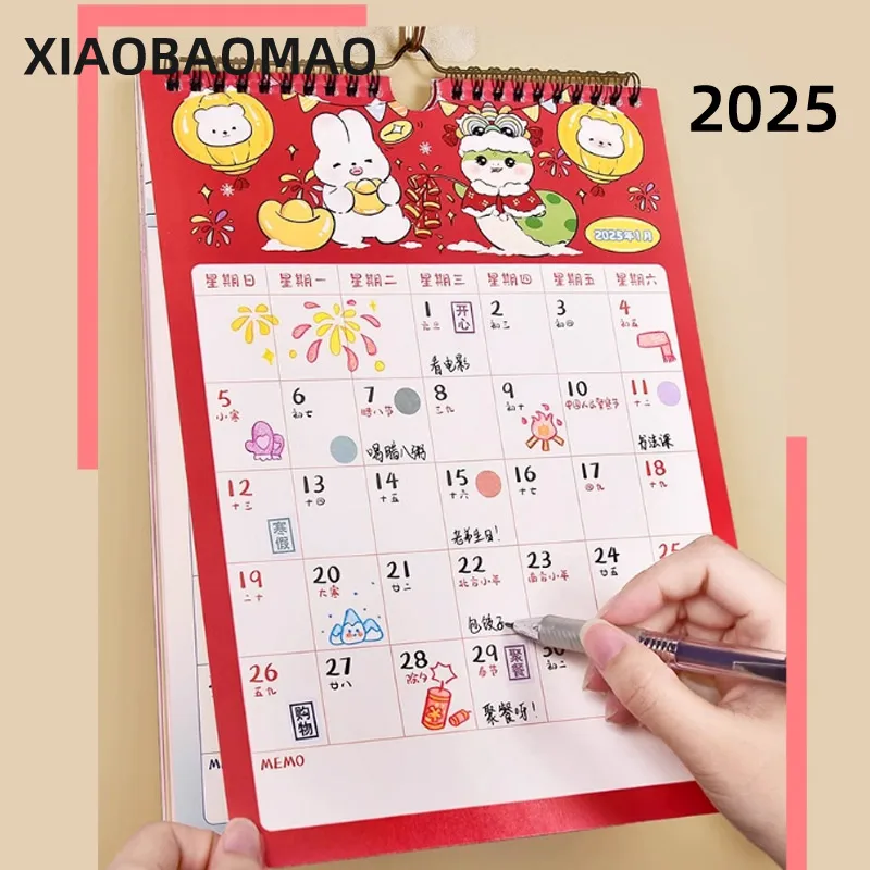 A3 A4 Calendar 2025 Year cartoon Lunar Hanging Deskmonthly Spiral Desktop Pad The Standing Wall Years Adorn Zodiac Chinese Home