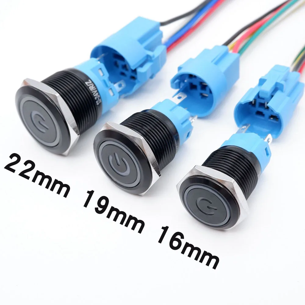 10pcs 16mm 19mm 22mm Metal Button Switch Waterproof LED Lamp Self Lock Reset Automotive Engine Power Switch 5V 6V 12V 24V 220V