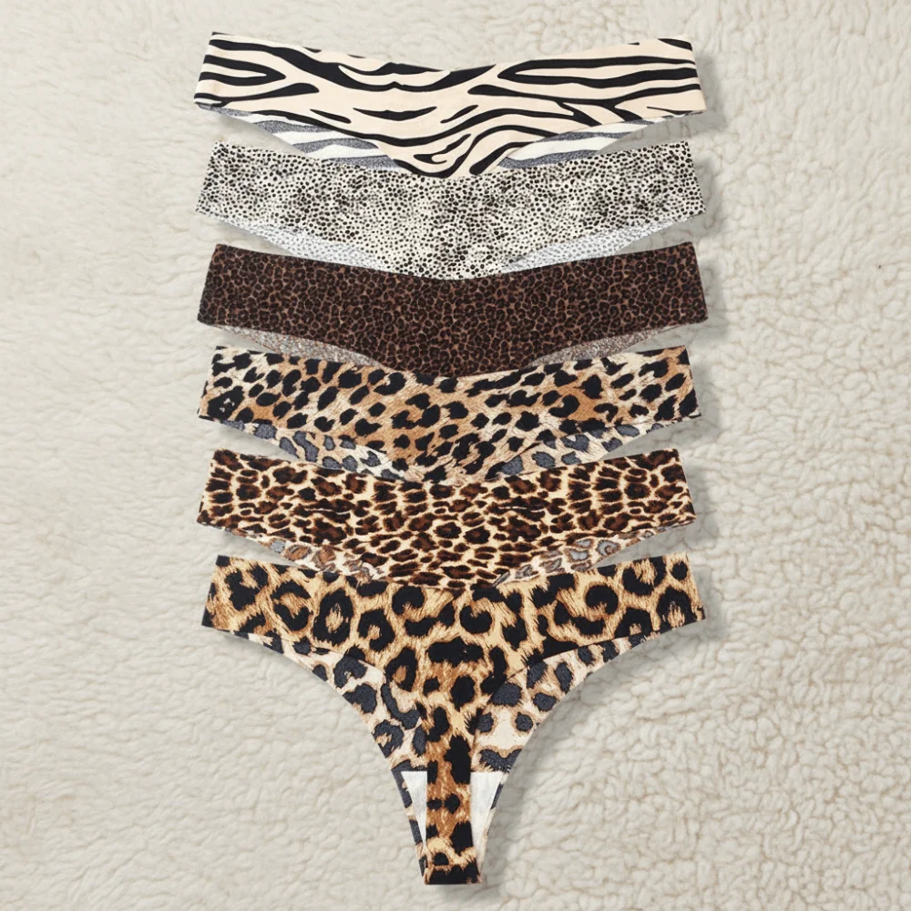 

Comfortable Ice Silk Women's Thongs Low Waist Thin Leopard Print Panties Lingerie Female Underwear Casual Wear