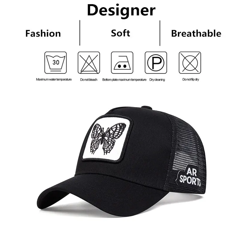 Unisex Butterfly Embroidery Baseball Net Caps Spring and Summer Outdoor Adjustable Casual Hats Sunscreen Hat