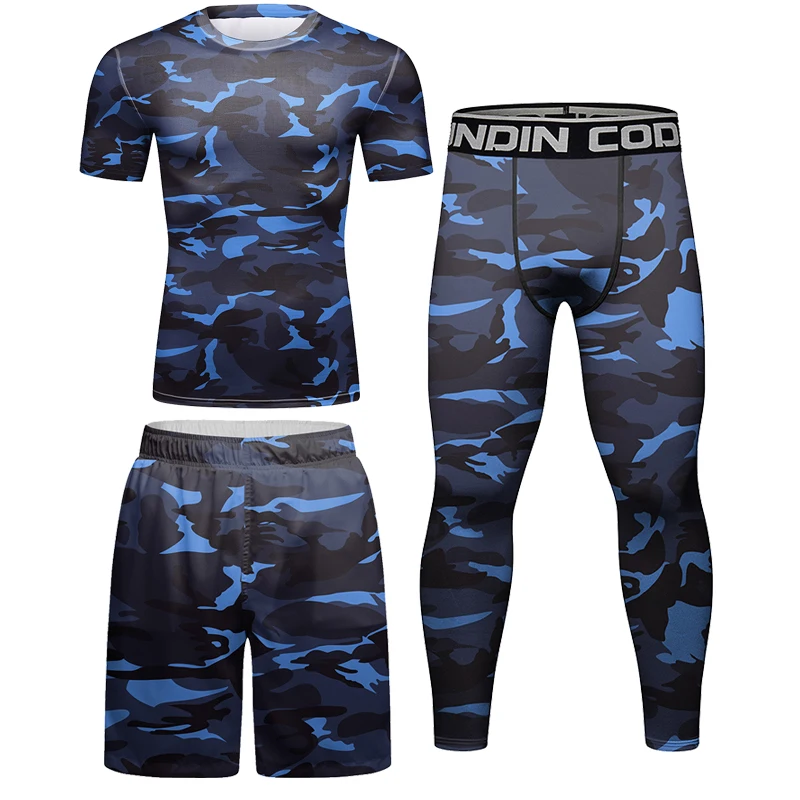 Men\'s Rashguard Jiu Jitsu T-shirt+Pants Sets Muay thai Shorts Bjj Rashguard for Men Kickoxing Jerseys Camouflage Boxeo Sportwear