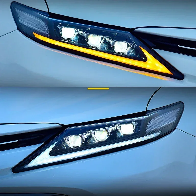 Lampu depan LED untuk Toyota Camry 8th Gen V7 VA7 2018-2024 LE SE XLE XSE TRD dengan sinyal belok berurutan putih memulai animasi