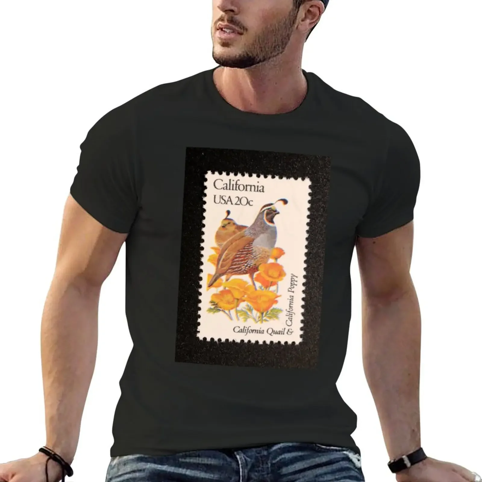 

1982 20c California State Bird & Flower Postage Stamp T-Shirt tops plus size clothes customizeds mens cotton t shirts