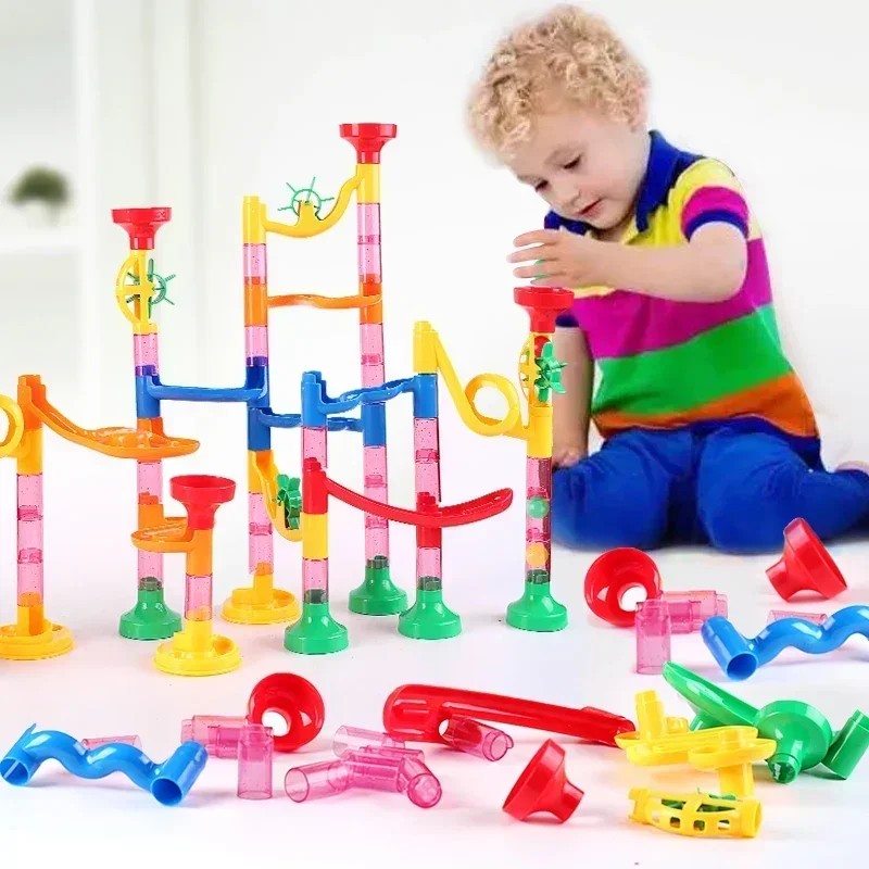 DIY Track Blocks Construction Marble Run Race Track Building Blocks 3D Maze Ball Roll Toy Children Christmas Gift