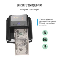 Portable Small Banknote Bill Detector Denomination Value Counter UV/MG/IR Detection with Battery Counterfeit Fake Money Currency