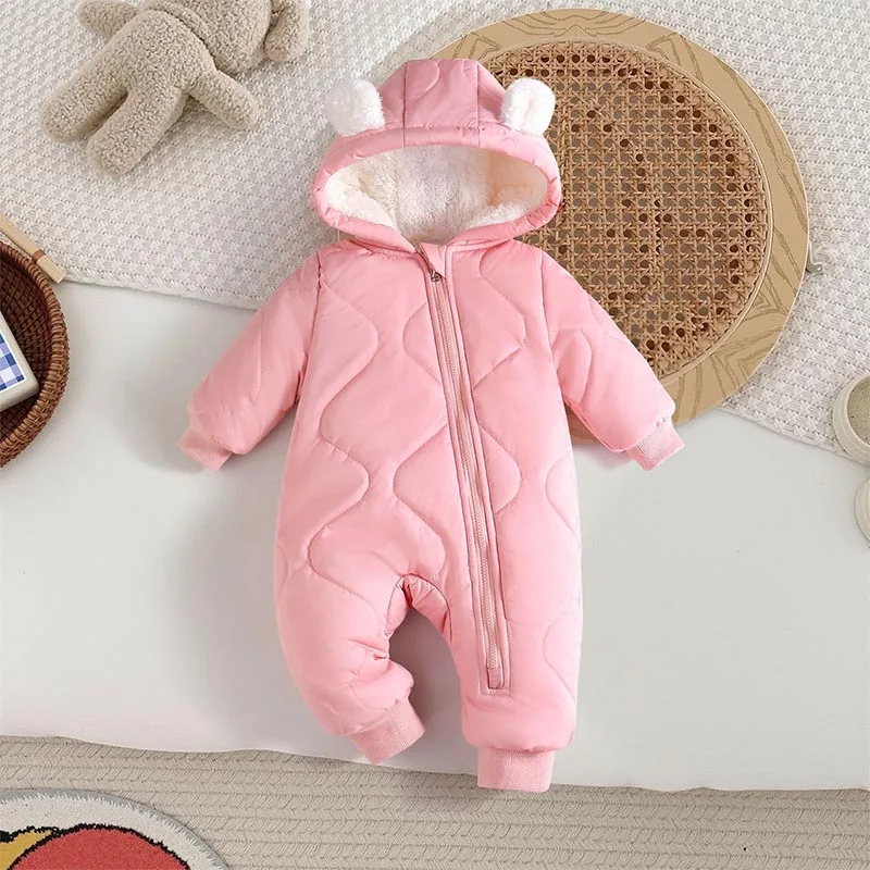 Winter Baby Fleece-Lined Thickened Onesie Outwear Clothing Fur Lining Warm Toddler Girl's Boy's Rompers Bear Infant Jumpsuit