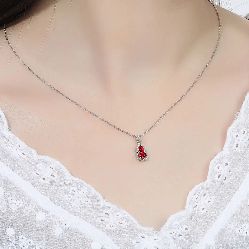 Korean-style fashionableGourd-shaped ruby pendant with waterdrop shape, 925 sterling silver necklace for ladies, hypoallergenic 3