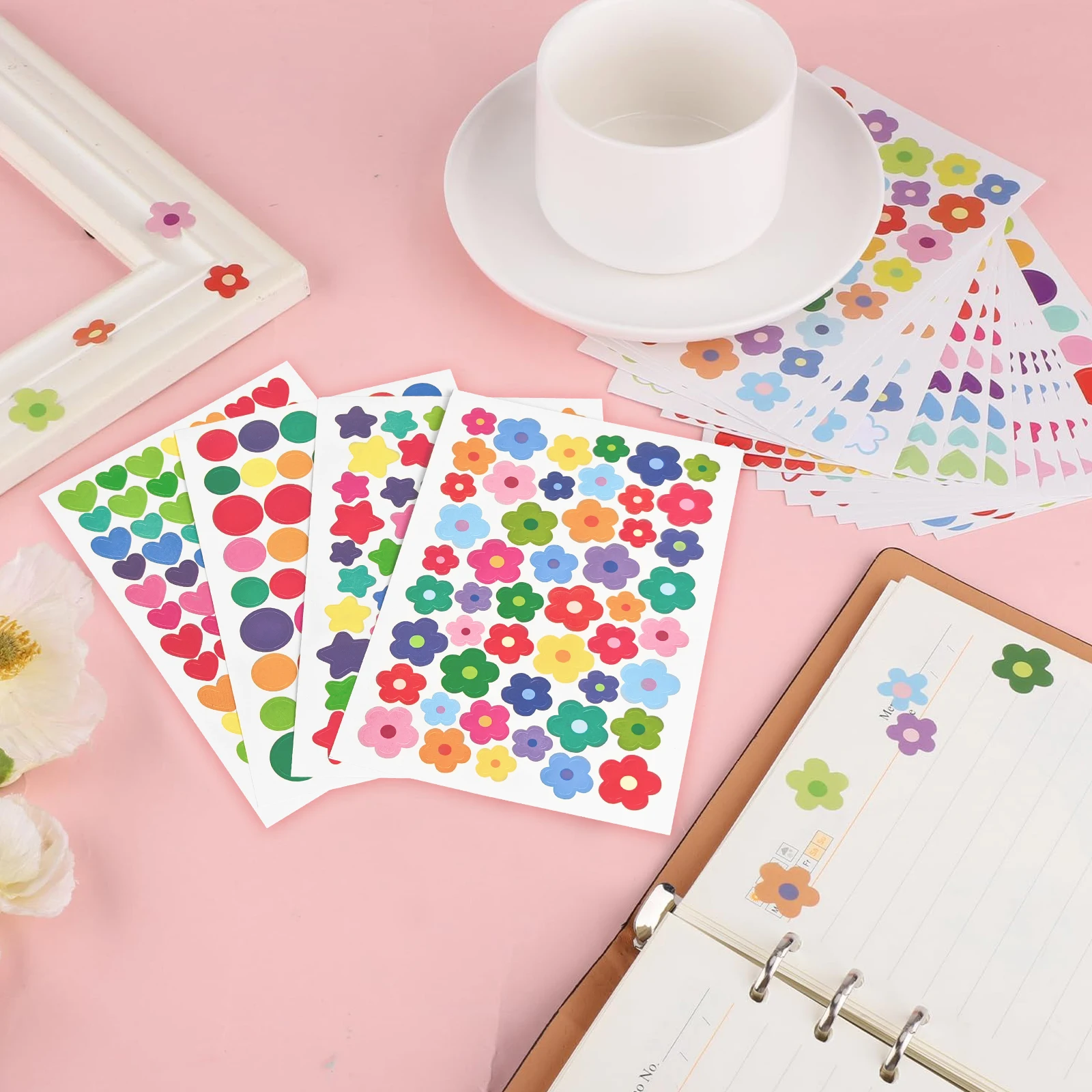 Colorful Star Flower Heart Dot Stickers Self Adhesive for Scrapbooking DIY Arts Crafts Decoration Kids Reward Student Teacher Su image 3
