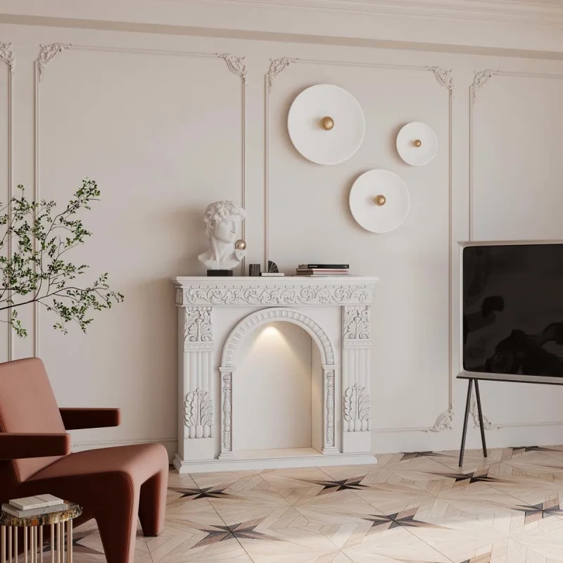 French carved mantel cream wind porch retro storage cabinet with lamp European American living room simulation decoration