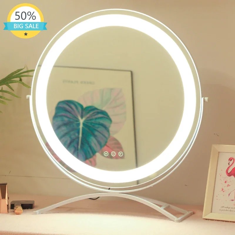 

Large Round Vanity Mirror Maiden Bedroom Flexible Make Up Mirror with Led Light Usb Charging Espejo Maquillaje Home Decoracion