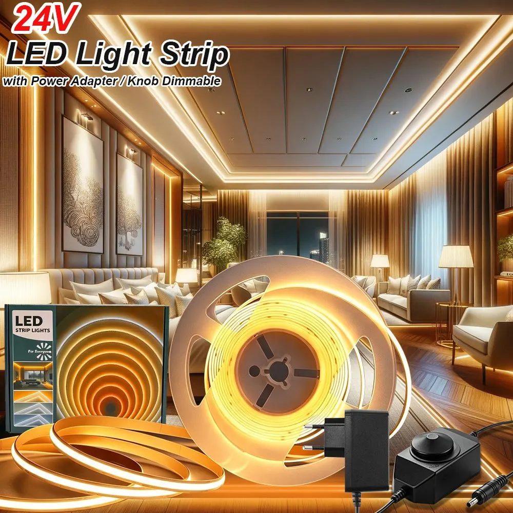 fita-led-cob-flexivel-de-24v-superbrilhante-com-intensidade-ajustavel-com-adaptador-de-energia-fita-led-branca-quente-120-leds-m