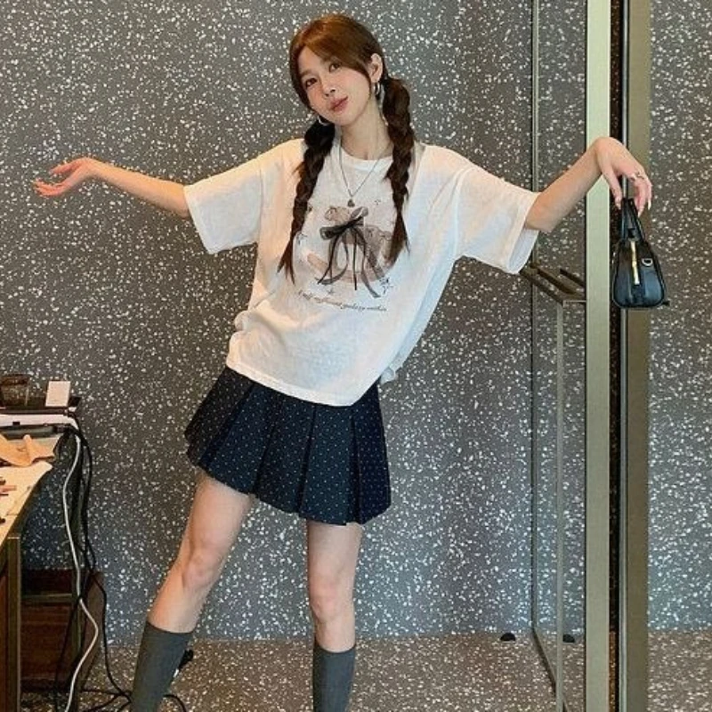 New High Waist Slim All-match Women's Skirt Sweet Spice Girls Pleated Mujer Faldas Polka Dot Simple Office Lady Skirts