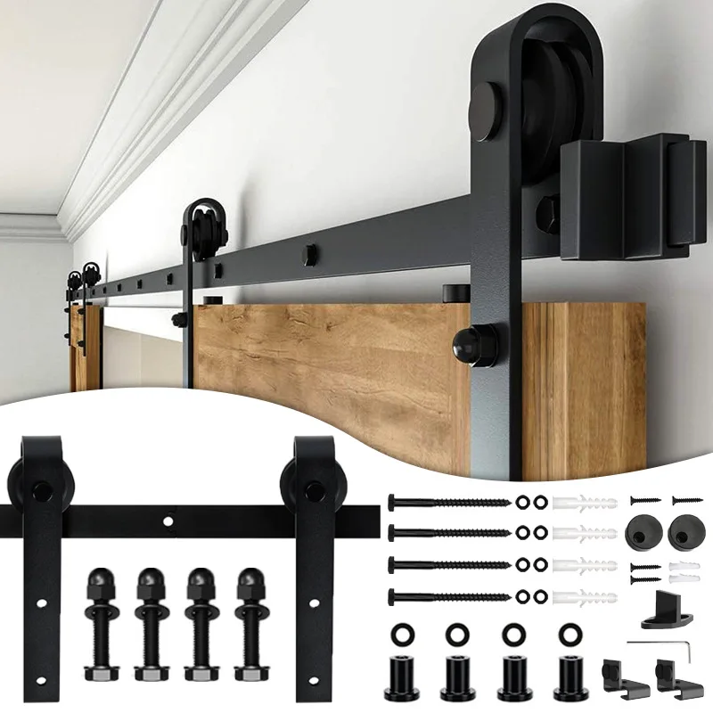 Kit complet de quincaillerie pour porte de grange : rail de guidage, rail coulissant et roulettes pour porte coulissante domestique