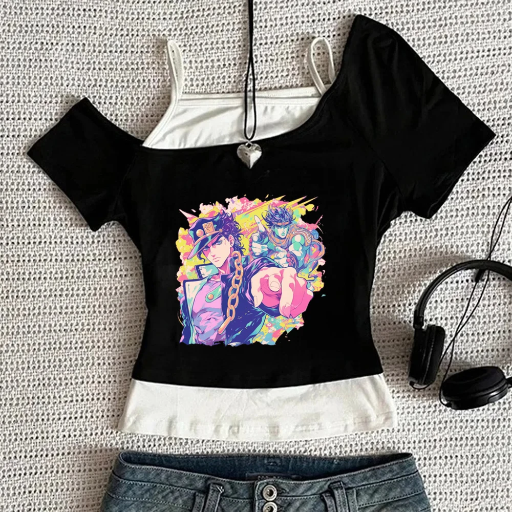 Jojo's Bizarre Adventure crop top girl grunge 2000s japan japanese t-shirt funny summer manga