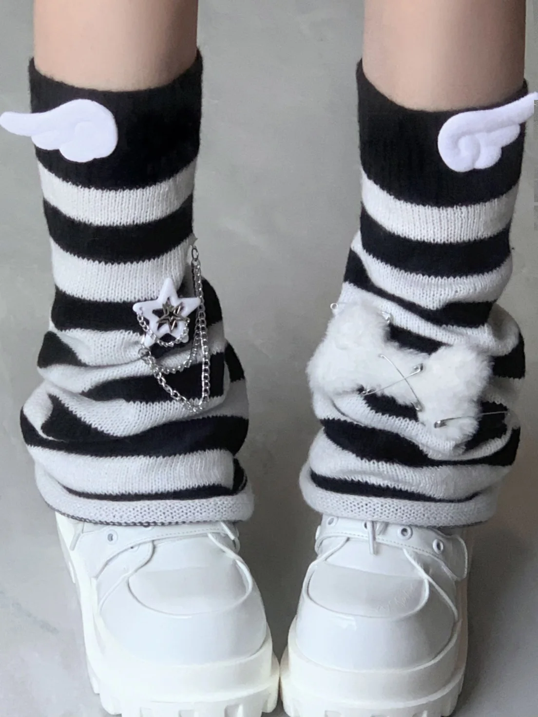 Y2K Water Color Striped Leg Cover Japanese Bone Harajuku Girls Leg Warmers Cover Subculture Wings Stockings Sweet Kawaii