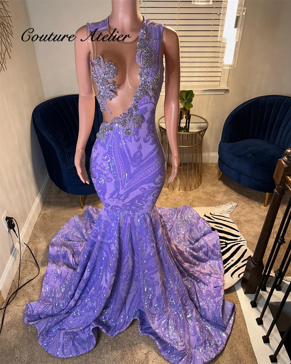 

Light Purple Sequined Lace Rhinestone Prom Dresses Black Girl Birthday Dress Luxury 2024 African Mermaid Gala Dresses Customized