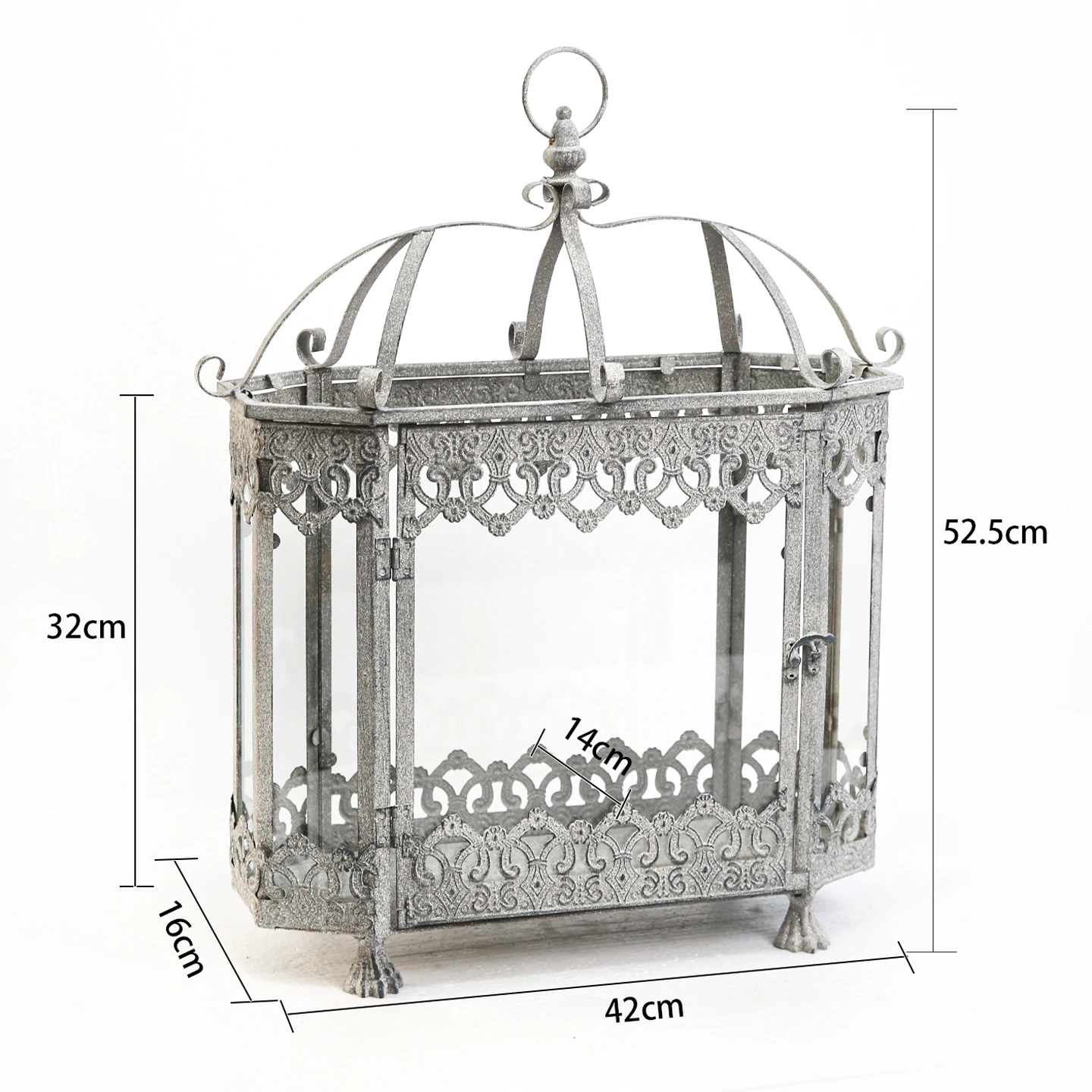 Vintage Metal Birdcage Terrarium, French Glass Display Case, Hexagon Garden Cloche Decor Box