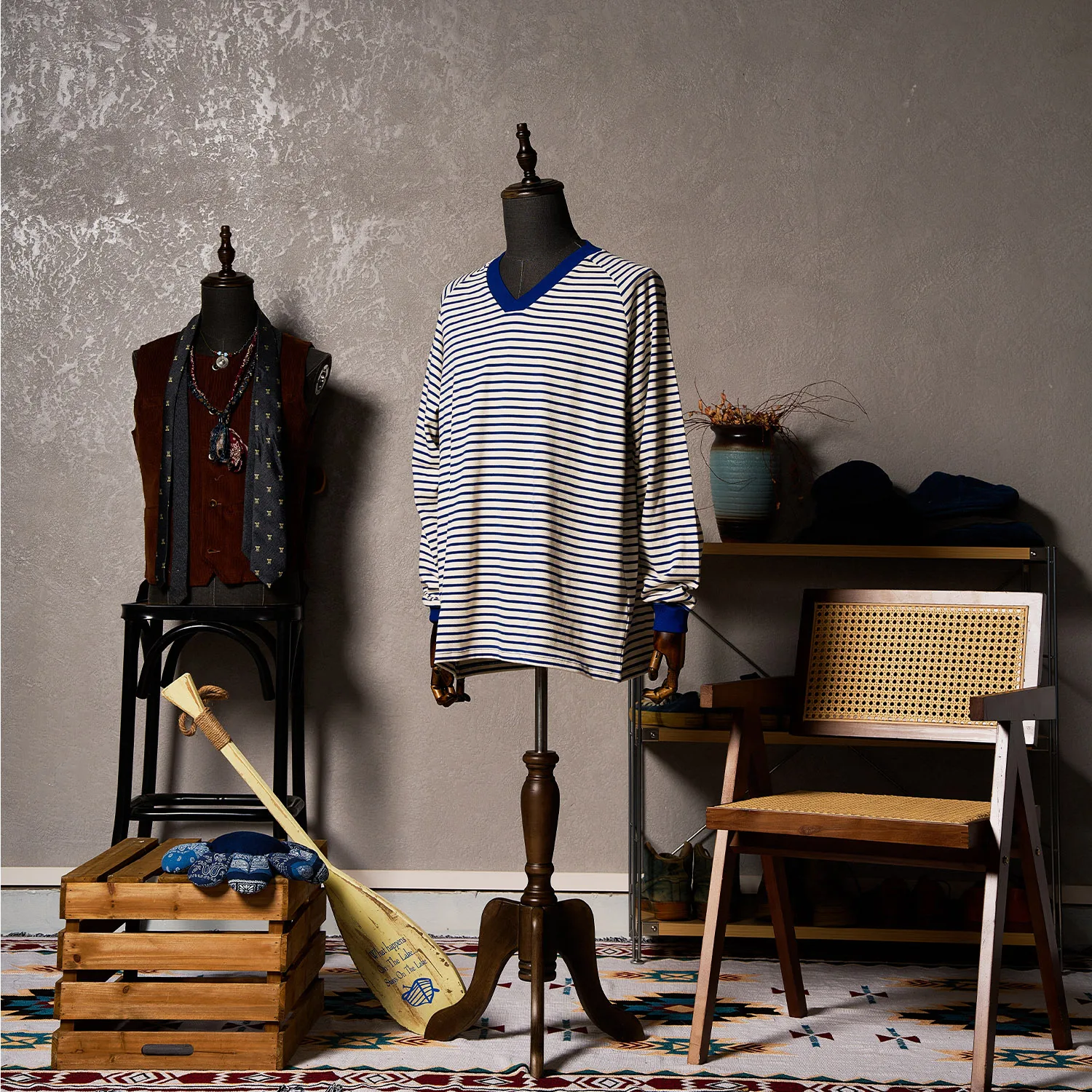 Heavyweight American Retro Shirt 2025 Breton Stripe V-neck Vintage Washed Top