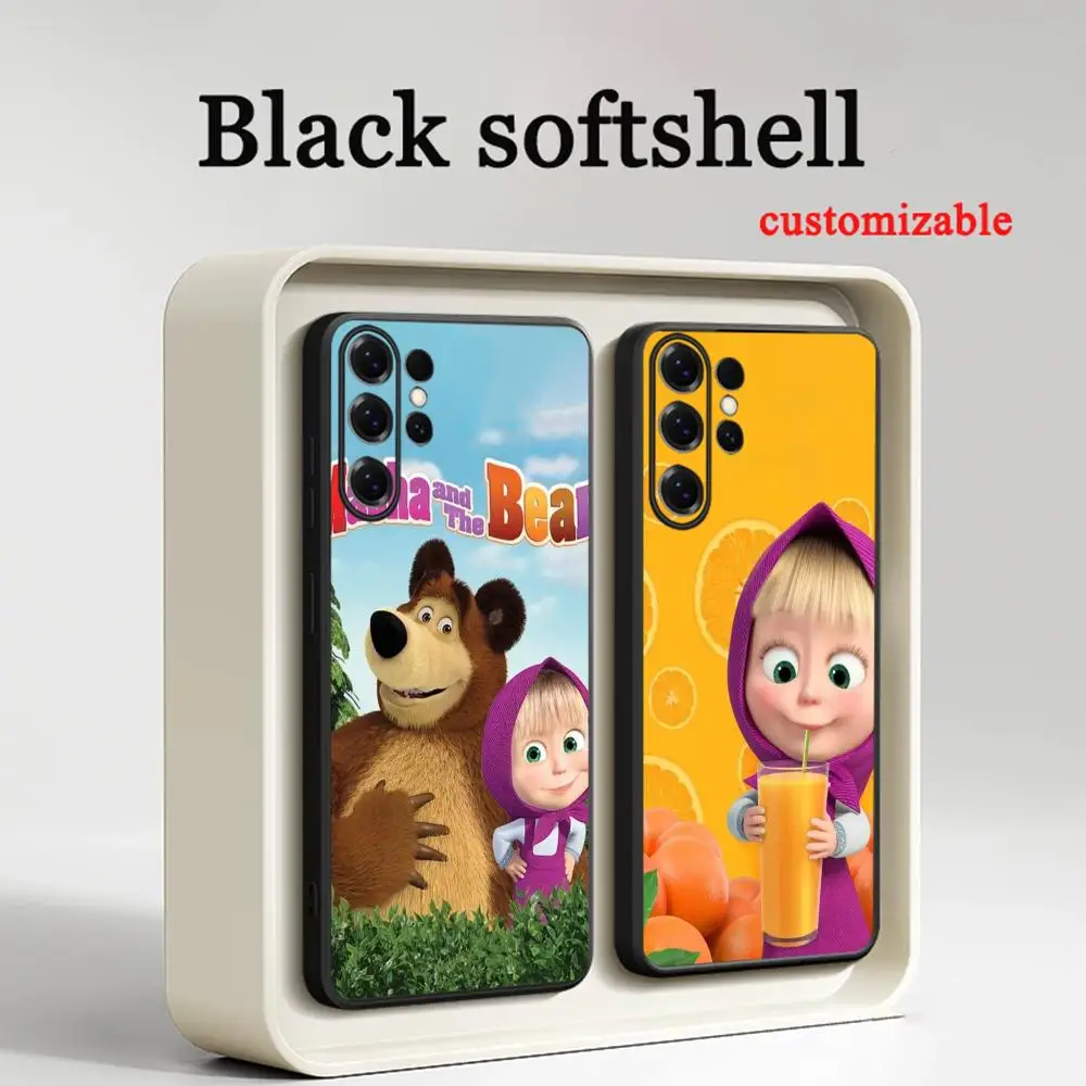 Masha and the Bear lovely cute  Phone Case For Samsung Galaxy S26 S25 S24 S23 S22 S21 Plus Ultra Fold A Soft Black