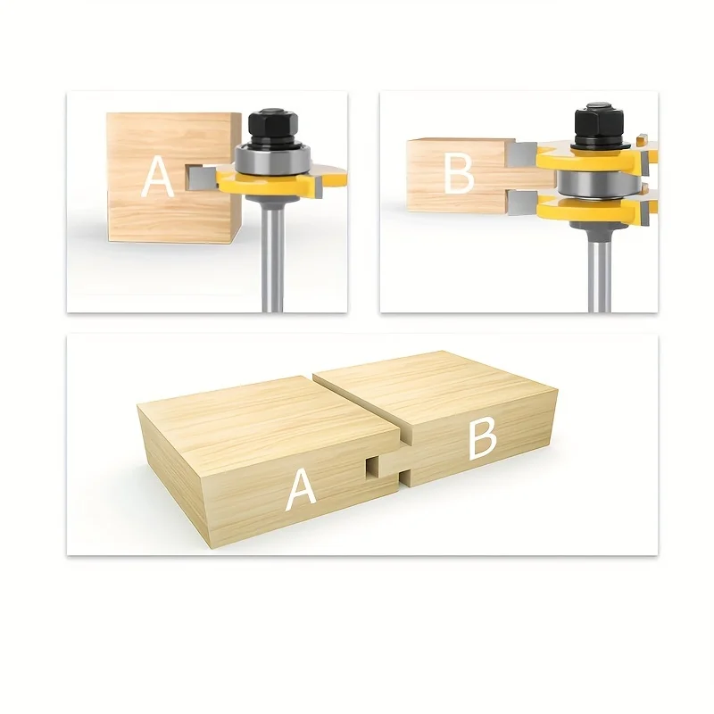 2 pcs 6.35mm 1/4inch Shank high quality Tongue & Groove Joint Assembly Router Bit Set 1-7/8 Stock Wood Cutting Tool