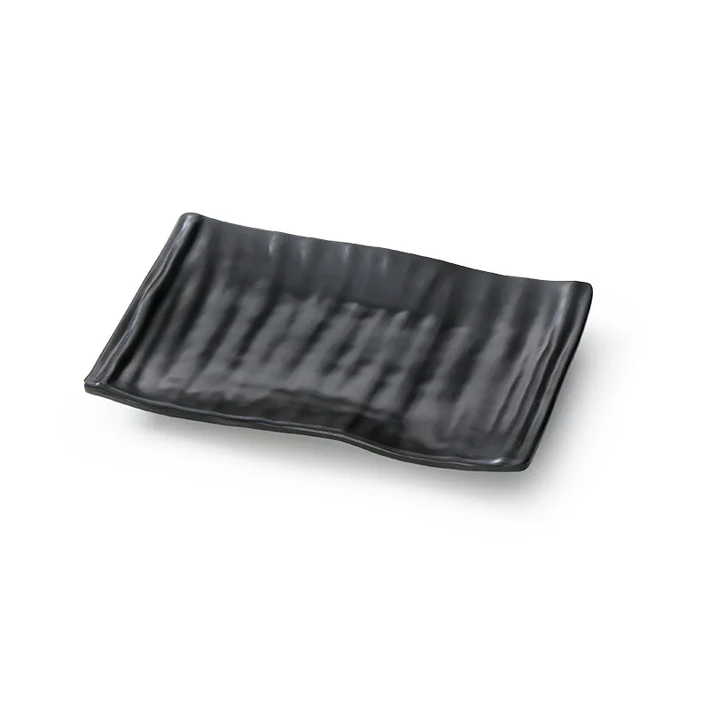 Japanese Melamine Tableware Black Frosted Barbecue Plate Imitation Porcelain Anti Drop Rectangular Sushi Dish