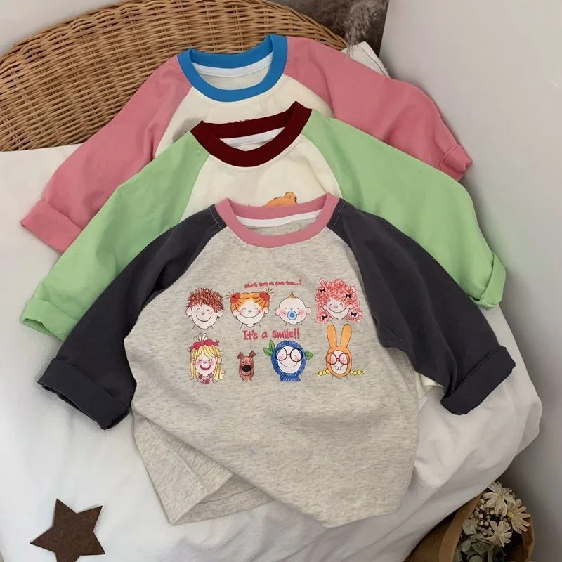 Baby Girls Long Sleeved T-shirt Kids Cartoon Print Top Tees 2023 Fall Winter 1 To 6Yrs Children\'s Thick Clothing Korean Style