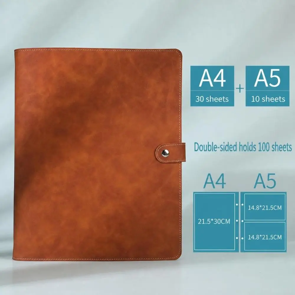 PU Leather Leather A4 Binder Notebook Soft Cover Transparent Inner Pockets Refillable Notebook Mixed Pocket Layout