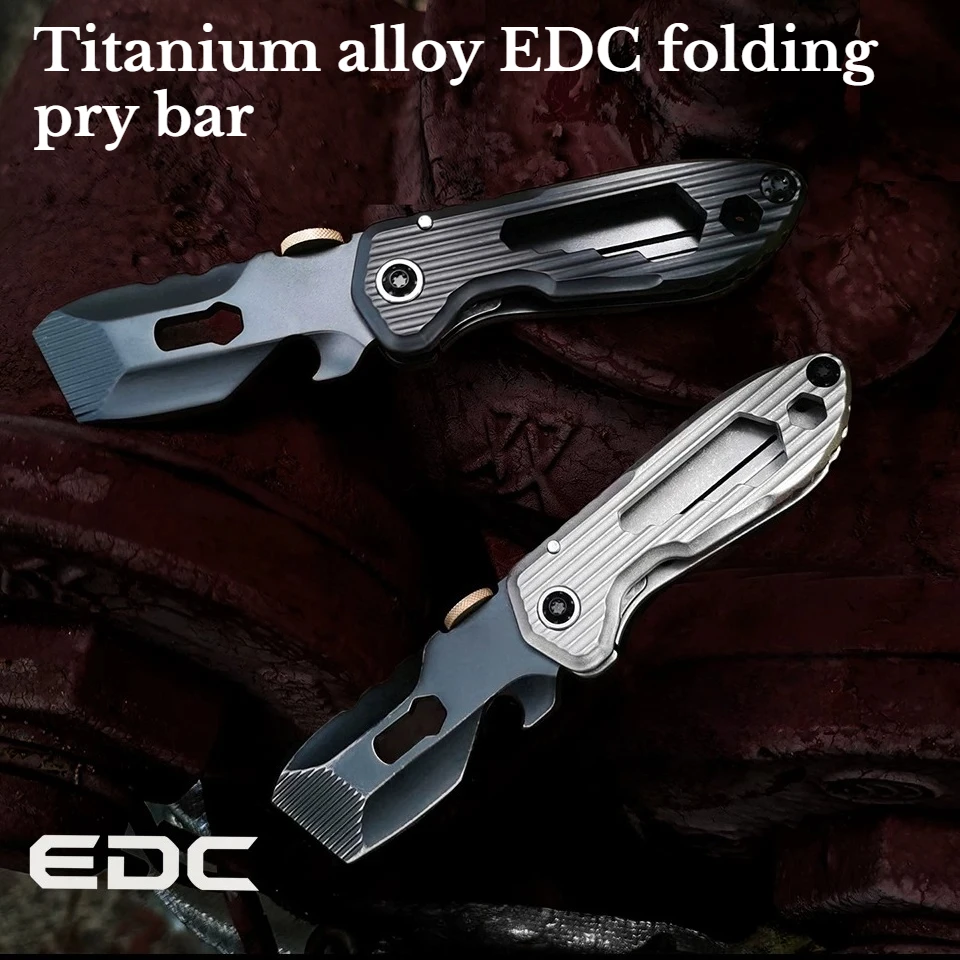 Titanium Alloy Outdoor Portable Multifunctional Emergency Survival Equipment EDC Folding Pry Bar Bottle Opener