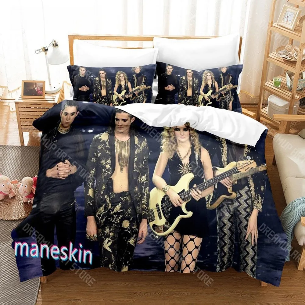 3D Printed Maneskin Music Band Bedding Set for Boys Girls Duvet Cover Pillowcase Twin Queen King Full Single Double Sizes