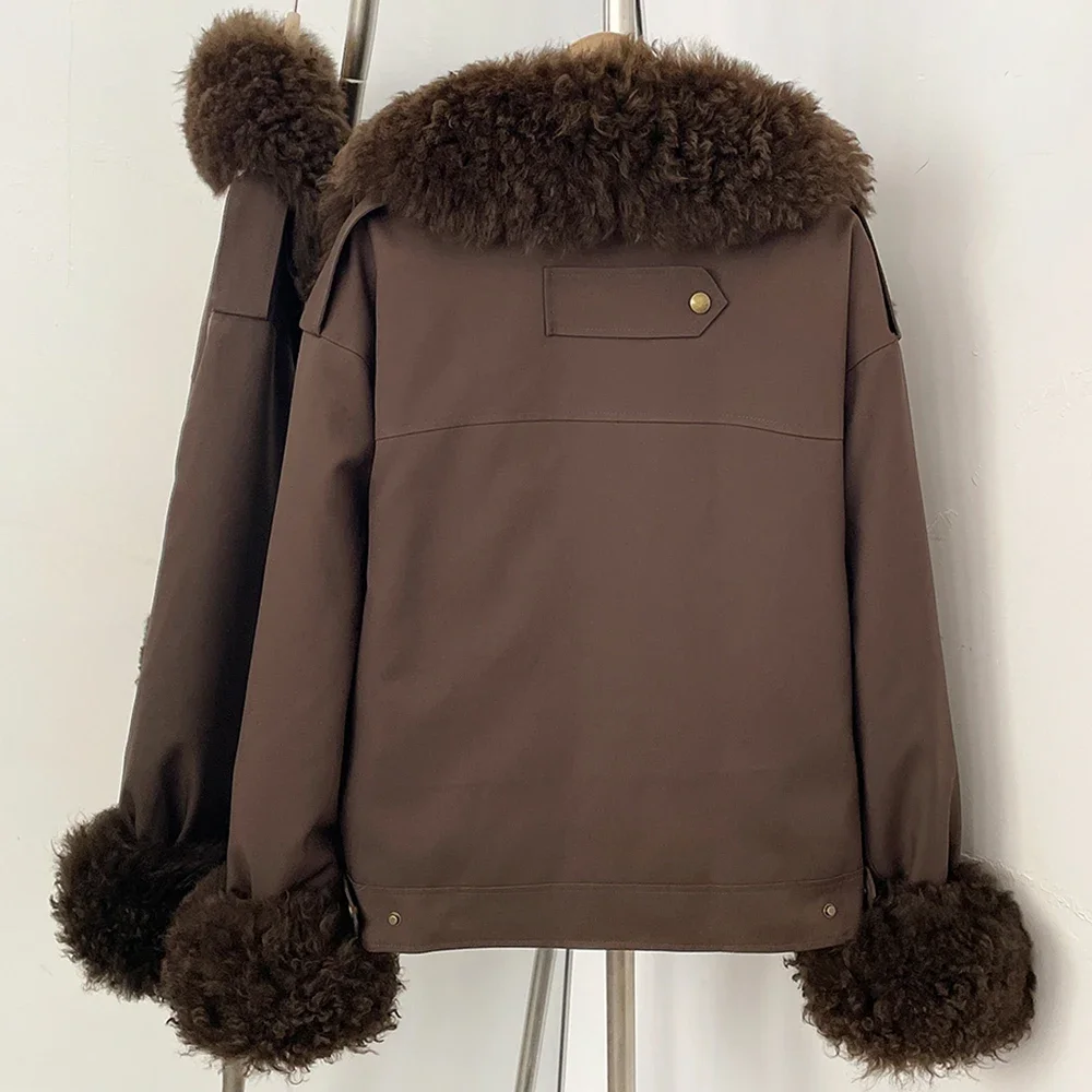 OFTBUY Damen Neue Winter-Daunenjacke mit Echtem Lammfellkragen, Natürlicher Pelz, Warme Steppjacke, Modischer Freizeitmantel, Oberbekleidung – Detail 13