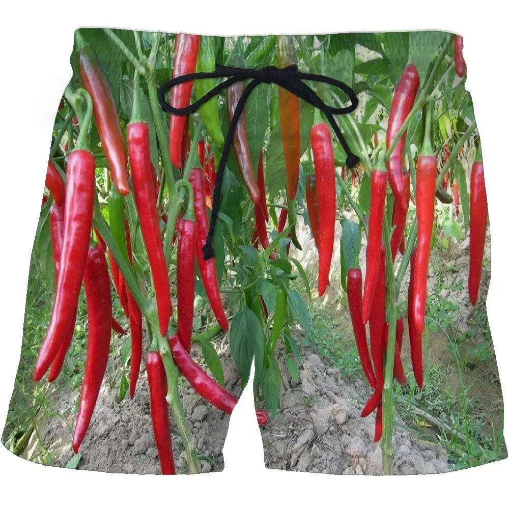 Funny Fruits Vegetables Chili 3D Print Beach Shorts Men Women Oversized Surfing Board Sport Pants Swimsuits Trunks Kids Clothing