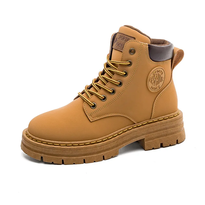 

Thick soled Boots Women's Boots Classic Big Short Boots Lace up High top Yellow Boots