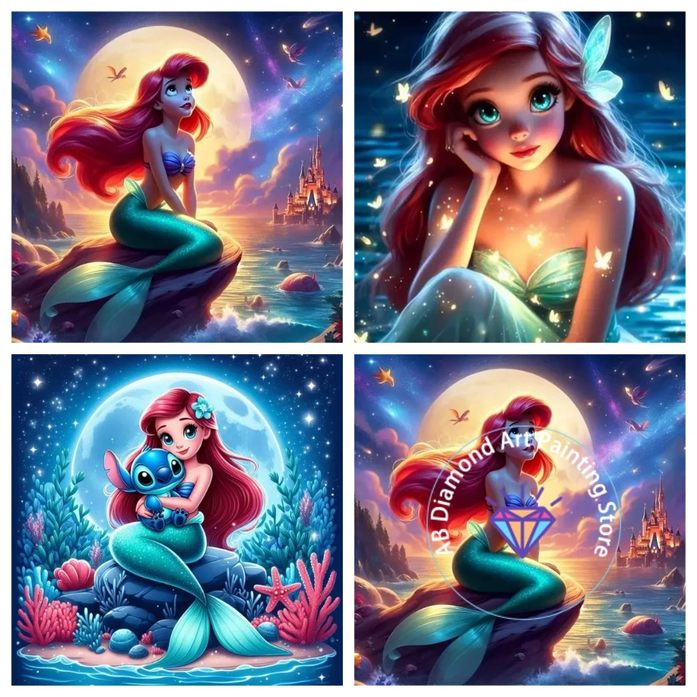 

Mermaid Princess Lilo And Stitch Cartoon AB Diamond Drawing Kit Square Round Diamond 5D DIY Mosaic Handmade Art Gift Home Decor