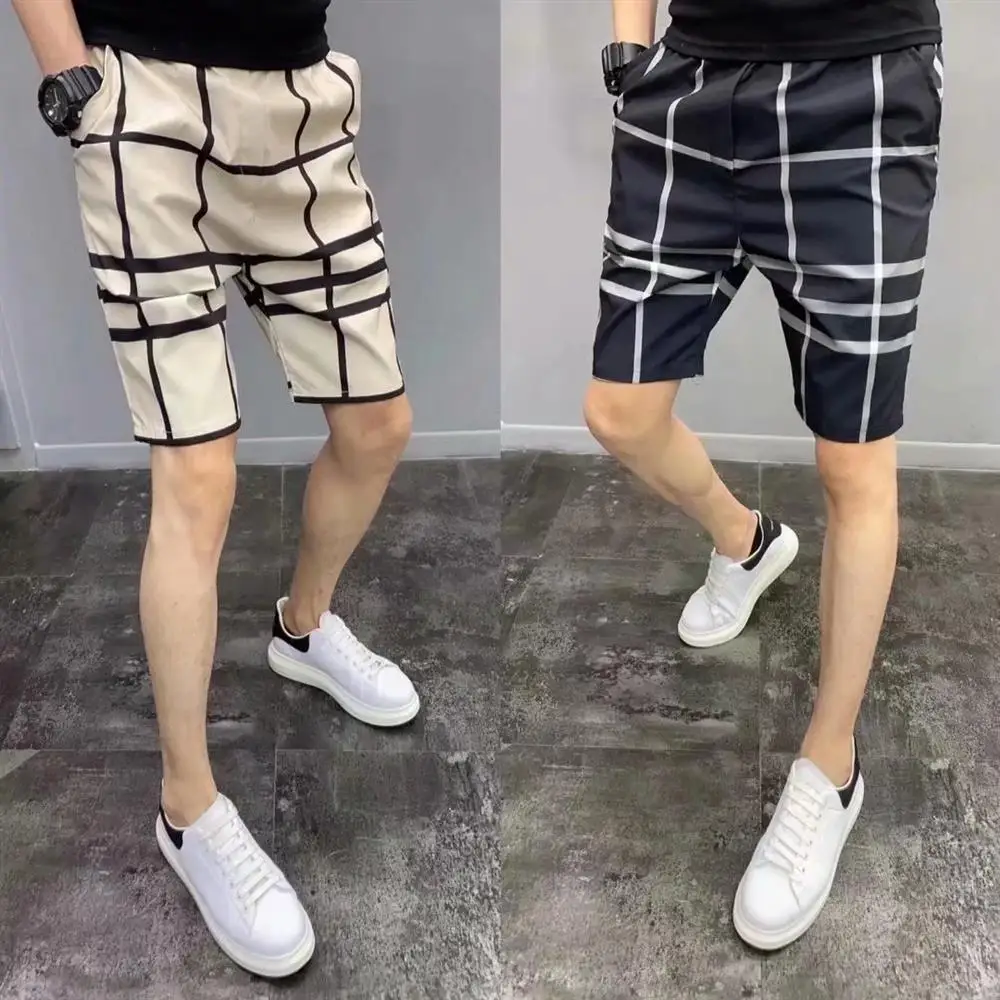 

2025 New Men's Faion Brand Five-Quarter Straight Casual Pants Beach orts Plaid Pattern Summer Lightweight Qui Dry