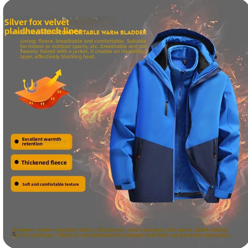 

Thermal 3-in-1 Men's Jacket, Silver Fox Fleece Lined Windproof Parka, Detachable Custom Logo