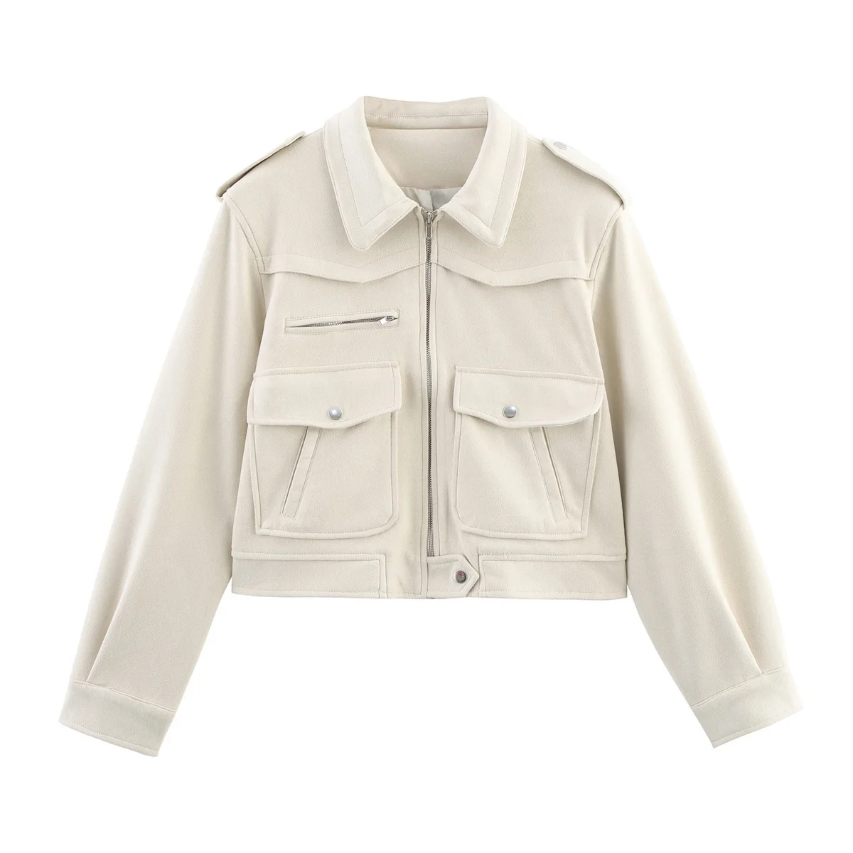 

PB&ZA2025 new summer women's clothing casual fashion simple loose comfortable versatile pocket lapel long-sleeved jacket